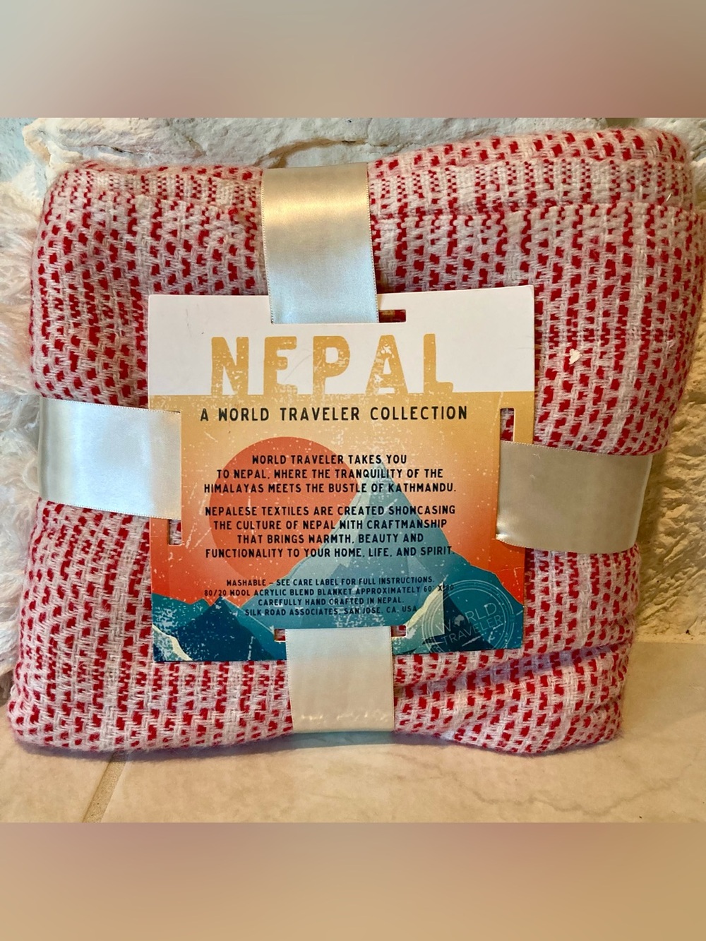 NEW Nepal Woven Throw Blanket - Red & White
